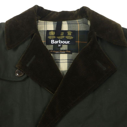 barbour 100% Cotton Corduroy Lined Checked Oiled Coat Khaki 36 Made In