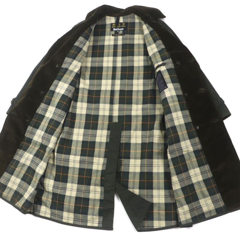barbour 100% Cotton Corduroy Lined Checked Oiled Coat Khaki 36 Made In
