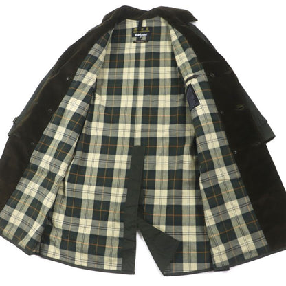barbour 100% Cotton Corduroy Lined Checked Oiled Coat Khaki 36 Made In