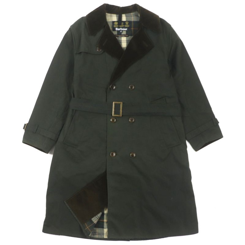 barbour 100% Cotton Corduroy Lined Checked Oiled Coat Khaki 36 Made In