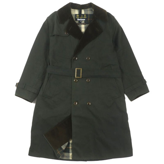 barbour 100% Cotton Corduroy Lined Checked Oiled Coat Khaki 36 Made In
