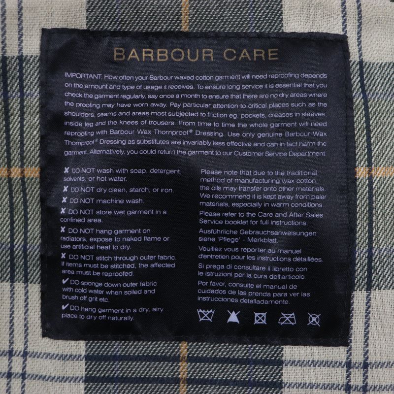 barbour 100% Cotton Corduroy Lined Checked Oiled Coat Khaki 36 Made In