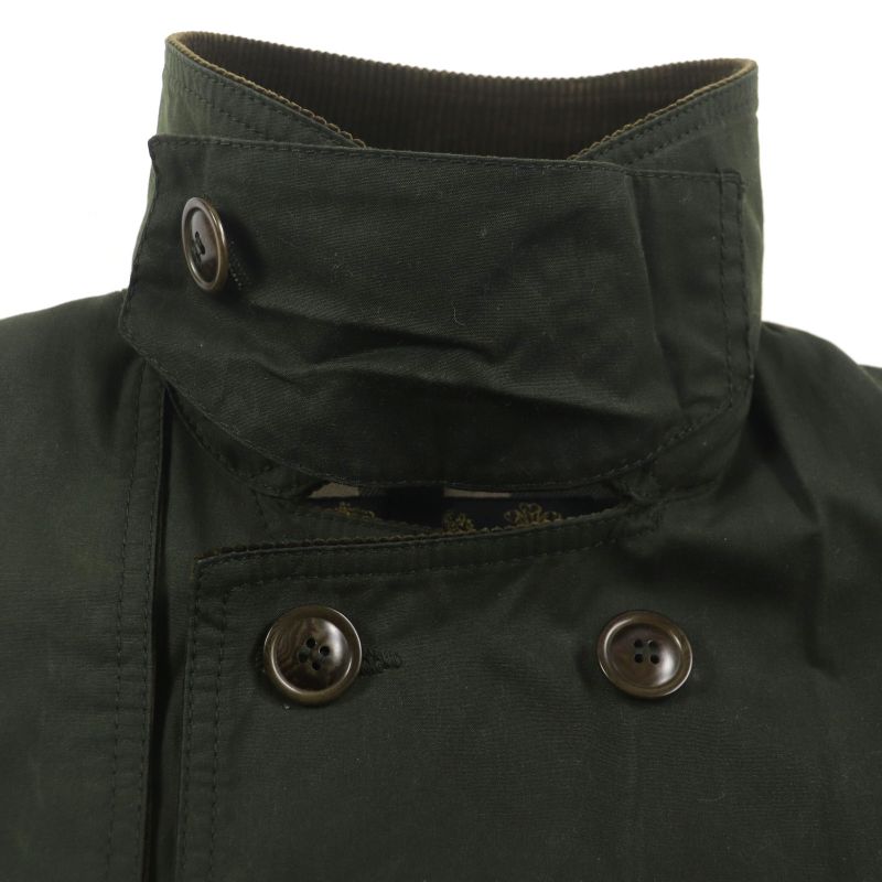 barbour 100% Cotton Corduroy Lined Checked Oiled Coat Khaki 36 Made In