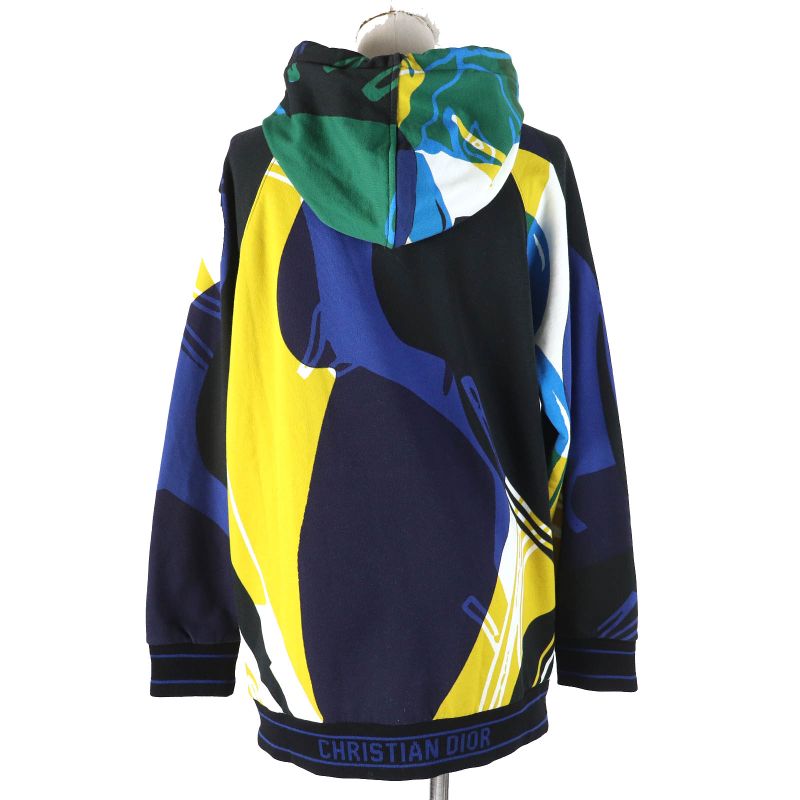 Christian DIOR 213s04a4069 Abstract Colorblock Hoodie 100% Cotton Hem Logo