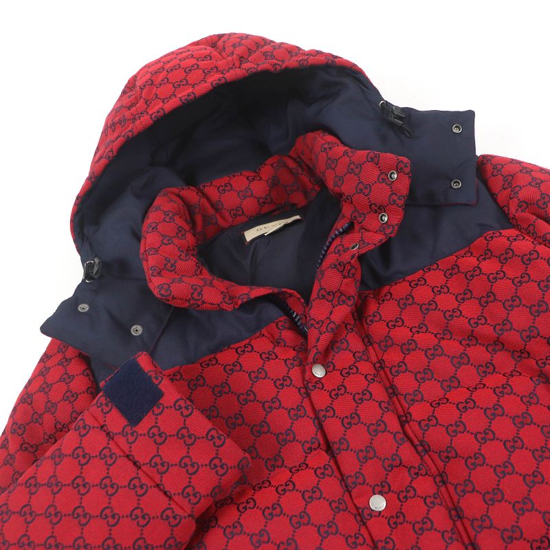 Gucci 23AW 762559 GG Canvas Logo All Over Patterned Hooded Down Jacket Puffy