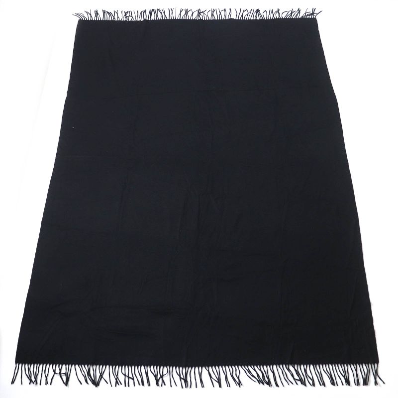 Hermes 100% Cashmere Logo Embroidery Fringe Super Large Shawl Scarf Black Made