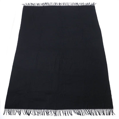 Hermes 100% Cashmere Logo Embroidery Fringe Super Large Shawl Scarf Black Made