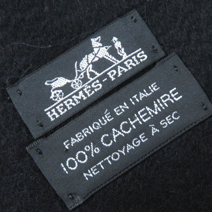 Hermes 100% Cashmere Logo Embroidery Fringe Super Large Shawl Scarf Black Made