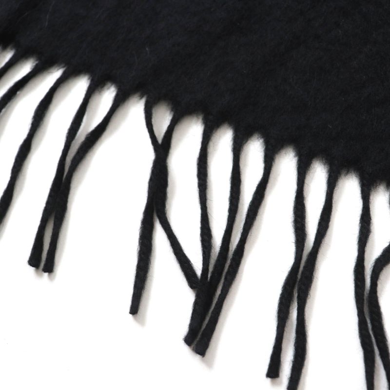 Hermes 100% Cashmere Logo Embroidery Fringe Super Large Shawl Scarf Black Made