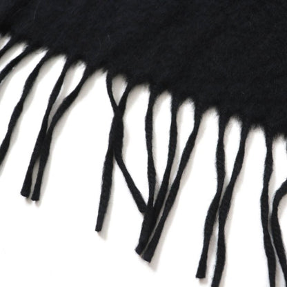 Hermes 100% Cashmere Logo Embroidery Fringe Super Large Shawl Scarf Black Made