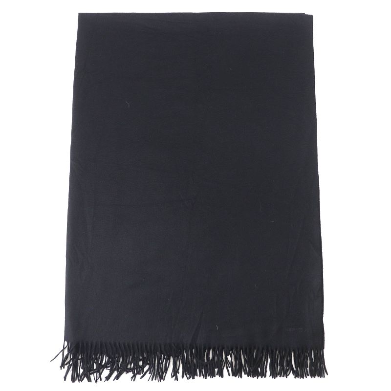 Hermes 100% Cashmere Logo Embroidery Fringe Super Large Shawl Scarf Black Made