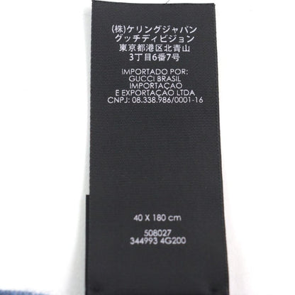 Gucci 344993 Wool Cles Stole Scarf With Fringe Blue Herringbone Pattern 40 X