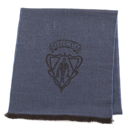 Gucci 344993 Wool Cles Stole Scarf With Fringe Blue Herringbone Pattern 40 X
