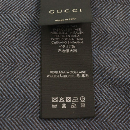 Gucci 344993 Wool Cles Stole Scarf With Fringe Blue Herringbone Pattern 40 X