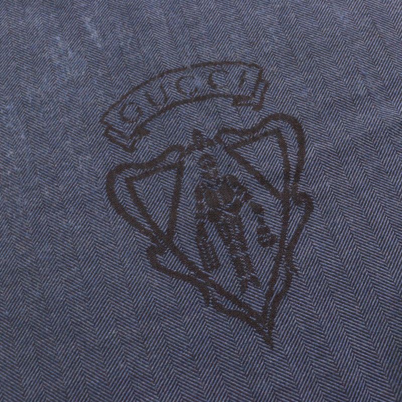 Gucci 344993 Wool Cles Stole Scarf With Fringe Blue Herringbone Pattern 40 X