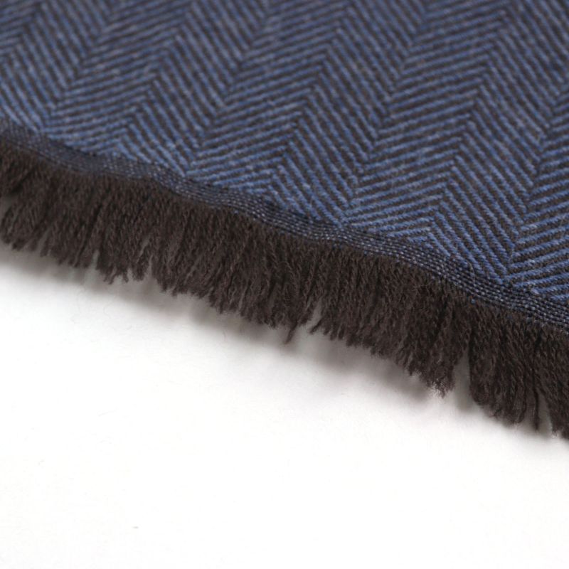 Gucci 344993 Wool Cles Stole Scarf With Fringe Blue Herringbone Pattern 40 X