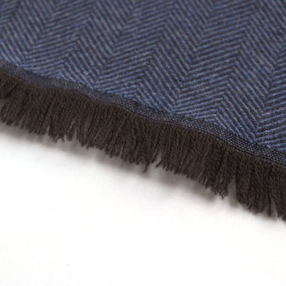 Gucci 344993 Wool Cles Stole Scarf With Fringe Blue Herringbone Pattern 40 X