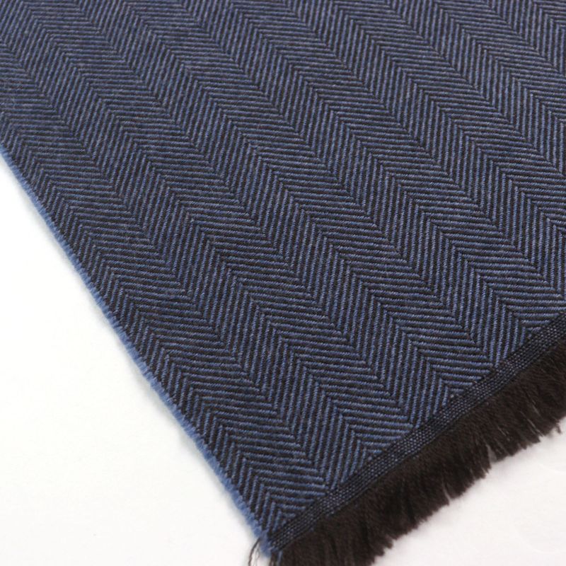 Gucci 344993 Wool Cles Stole Scarf With Fringe Blue Herringbone Pattern 40 X
