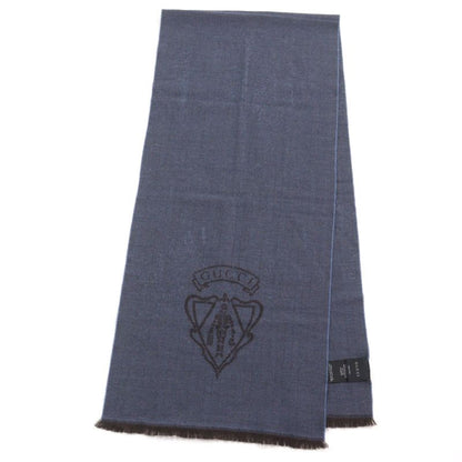 Gucci 344993 Wool Cles Stole Scarf With Fringe Blue Herringbone Pattern 40 X