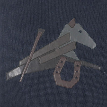 Hermes H393803t Puzzle Ekestre Cashmere Silk Lamb Leather Patch Scarf Navy Made