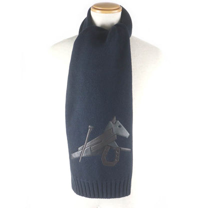 Hermes H393803t Puzzle Ekestre Cashmere Silk Lamb Leather Patch Scarf Navy Made