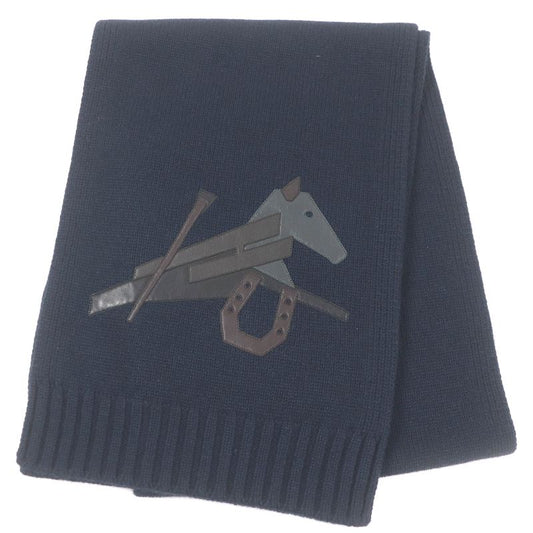 Hermes H393803t Puzzle Ekestre Cashmere Silk Lamb Leather Patch Scarf Navy Made