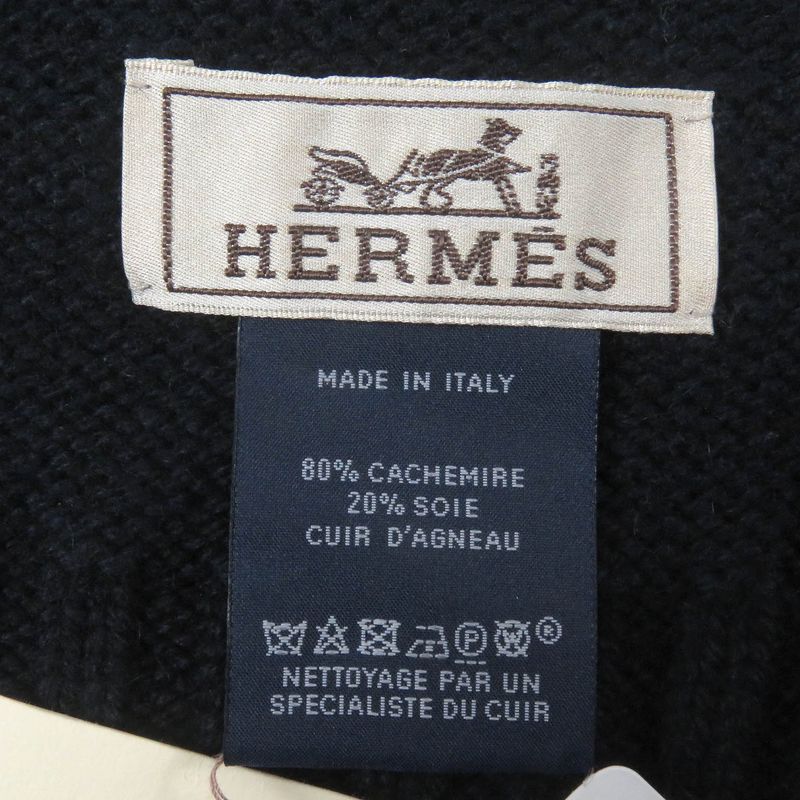 Hermes H393803t Puzzle Ekestre Cashmere Silk Lamb Leather Patch Scarf Navy Made