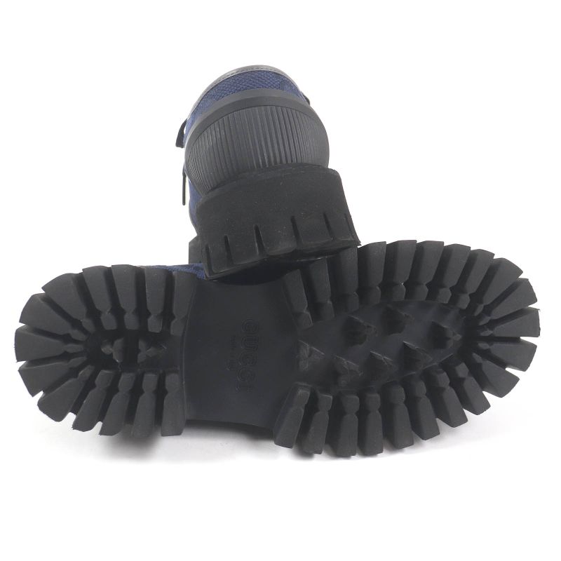 Gucci 699552 Maxi GG Lace-up Canvas Leather Piping Thick Soled Low Cut Shoes