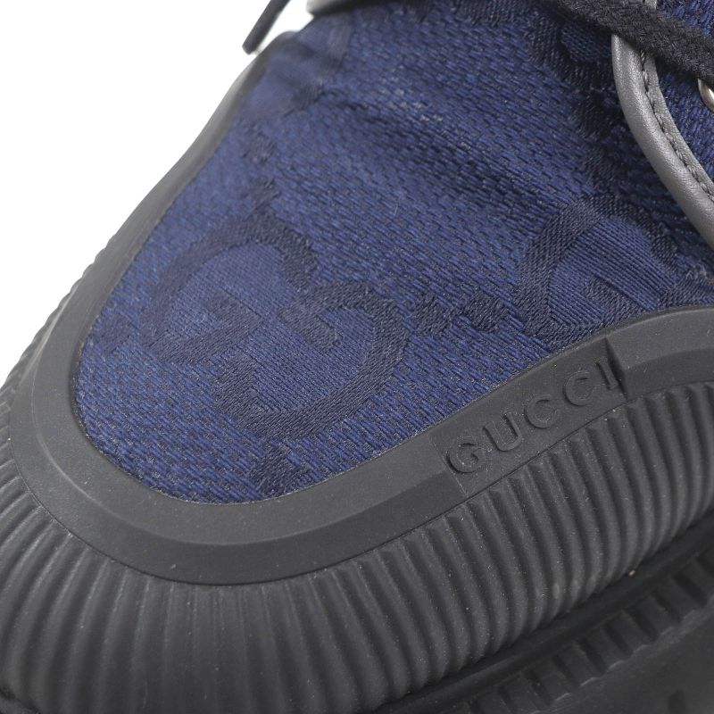 Gucci 699552 Maxi GG Lace-up Canvas Leather Piping Thick Soled Low Cut Shoes