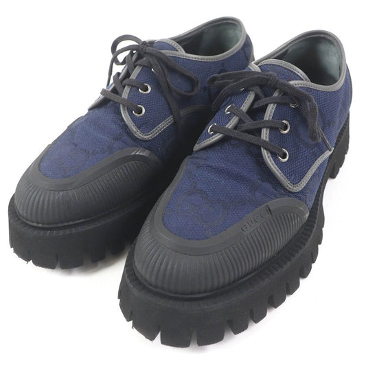 Gucci 699552 Maxi GG Lace-up Canvas Leather Piping Thick Soled Low Cut Shoes