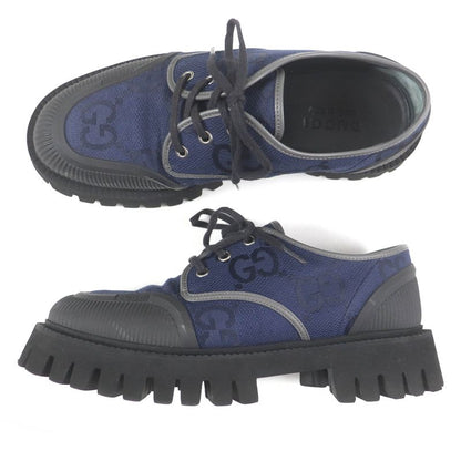 Gucci 699552 Maxi GG Lace-up Canvas Leather Piping Thick Soled Low Cut Shoes
