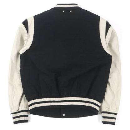 Louis Vuitton 19SS Logo Embroidery Sleeve Lamb Leather Varsity Jacket Stajan
