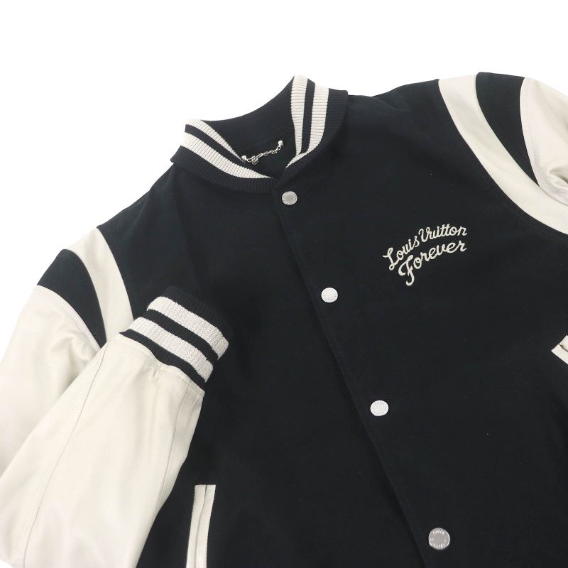 Louis Vuitton 19SS Logo Embroidery Sleeve Lamb Leather Varsity Jacket Stajan
