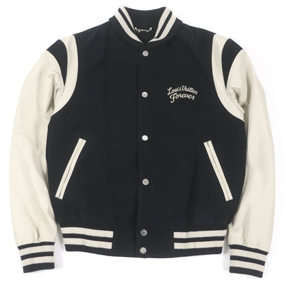 Louis Vuitton 19SS Logo Embroidery Sleeve Lamb Leather Varsity Jacket Stajan