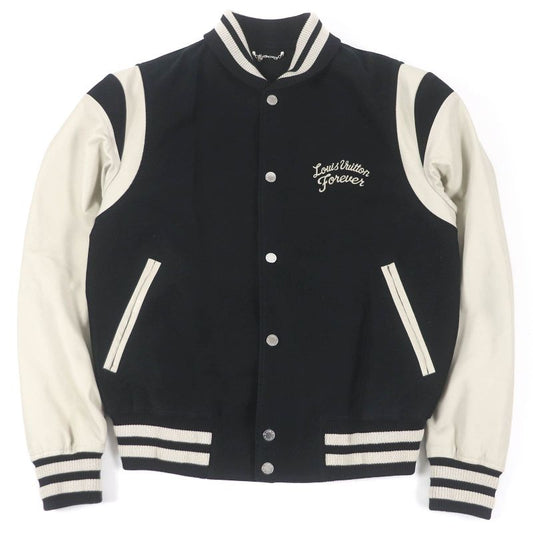 Louis Vuitton 19SS Logo Embroidery Sleeve Lamb Leather Varsity Jacket Stajan