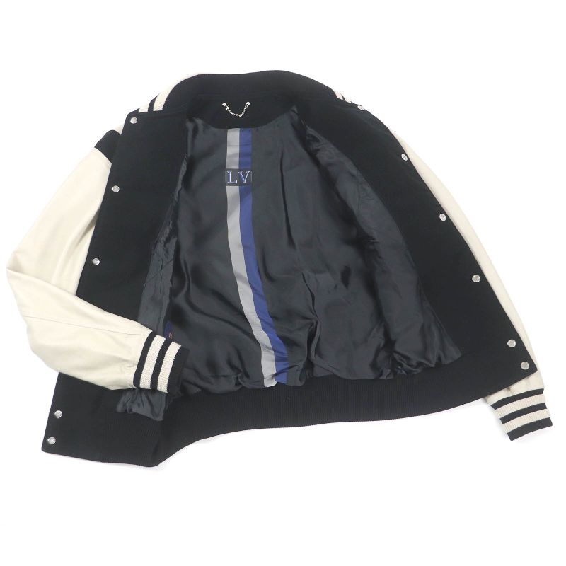 Louis Vuitton 19SS Logo Embroidery Sleeve Lamb Leather Varsity Jacket Stajan