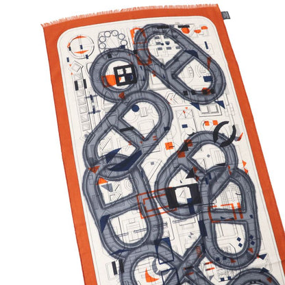 Hermes 23AW Rectangle Ample Fleur Cashmere Silk Etoupe / Orange/ Indigo Stole