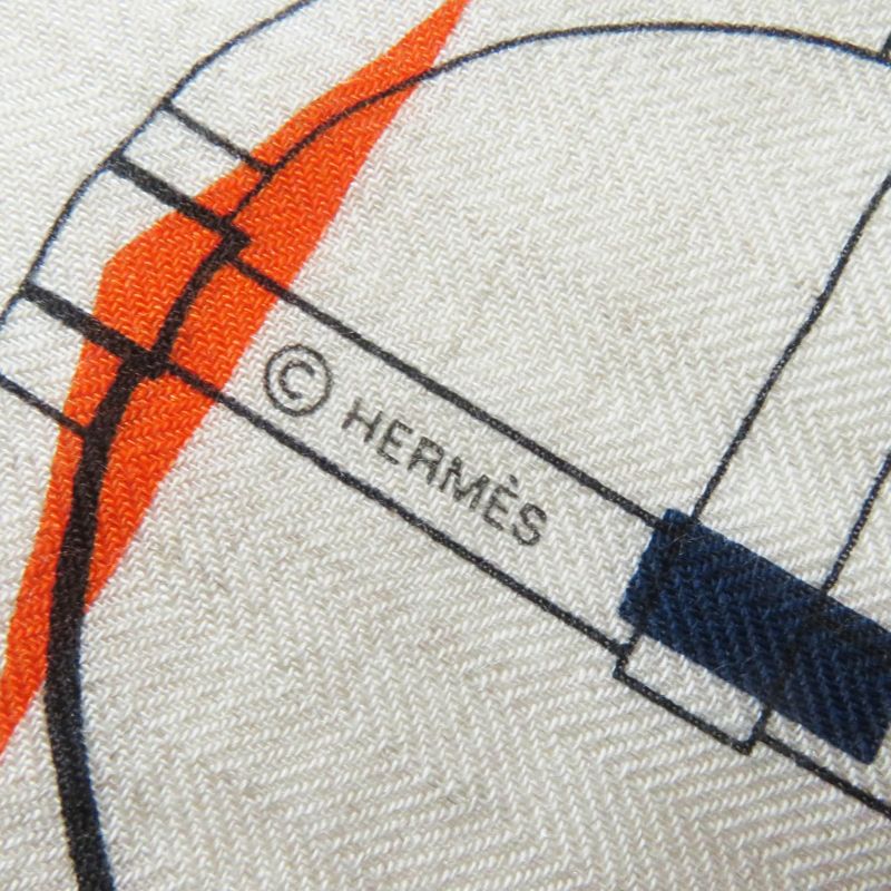Hermes 23AW Rectangle Ample Fleur Cashmere Silk Etoupe / Orange/ Indigo Stole