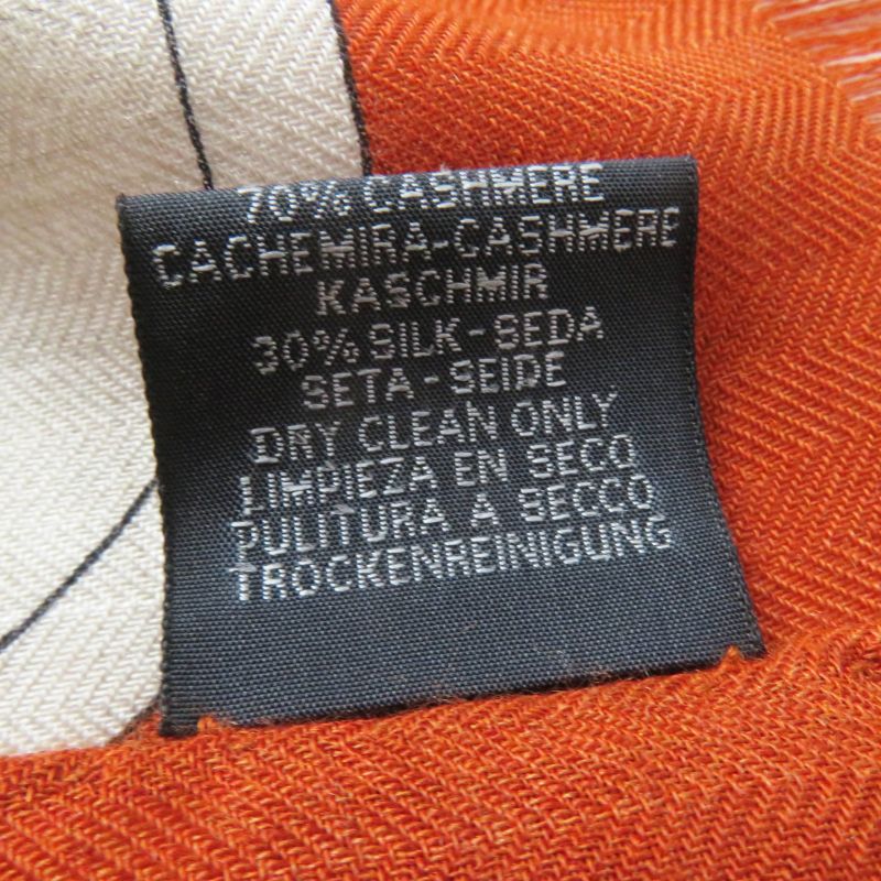 Hermes 23AW Rectangle Ample Fleur Cashmere Silk Etoupe / Orange/ Indigo Stole