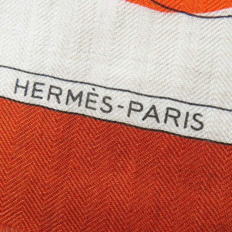 Hermes 23AW Rectangle Ample Fleur Cashmere Silk Etoupe / Orange/ Indigo Stole