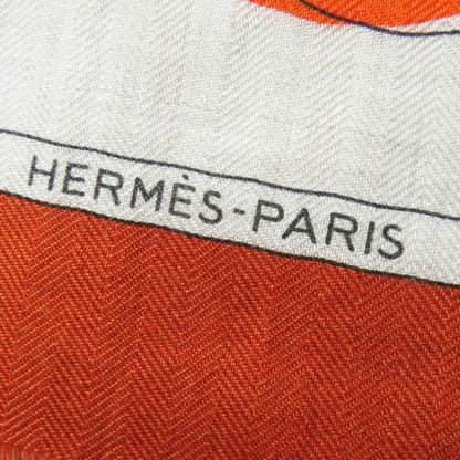 Hermes 23AW Rectangle Ample Fleur Cashmere Silk Etoupe / Orange/ Indigo Stole