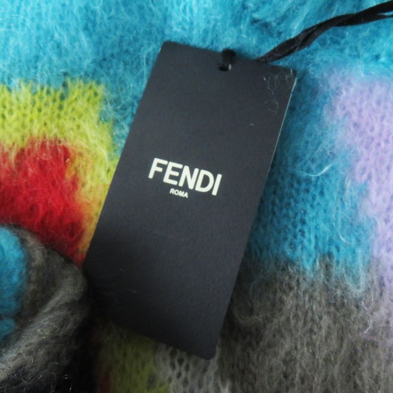 Fendi 2022 Fzx963 Mohair Wool Geometric Long Sleeve Knit Pullover Multi 34