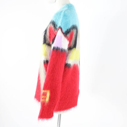 Fendi 2022 Fzx963 Mohair Wool Geometric Long Sleeve Knit Pullover Multi 34