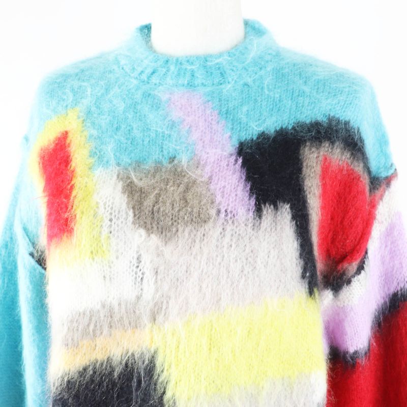 Fendi 2022 Fzx963 Mohair Wool Geometric Long Sleeve Knit Pullover Multi 34