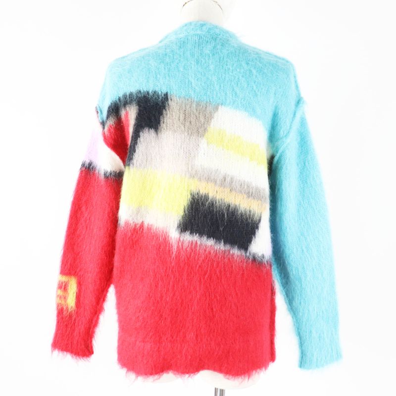 Fendi 2022 Fzx963 Mohair Wool Geometric Long Sleeve Knit Pullover Multi 34