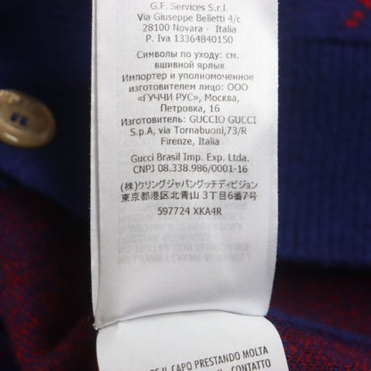 Gucci 597724 Wool Cashmere GG Pattern V-neck Logo Shell Button Cardigan Blue