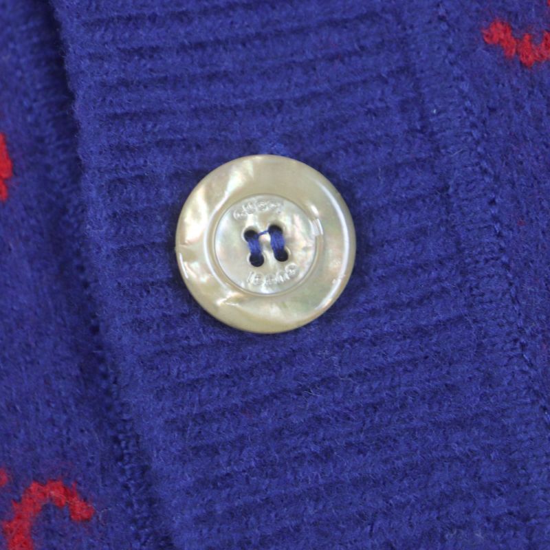Gucci 597724 Wool Cashmere GG Pattern V-neck Logo Shell Button Cardigan Blue