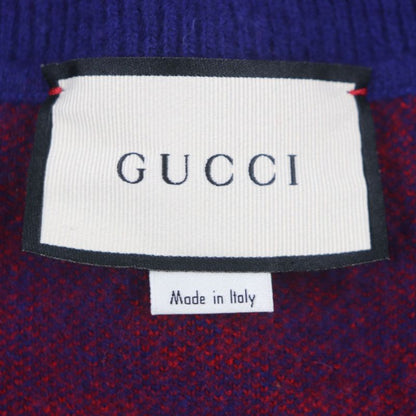 Gucci 597724 Wool Cashmere GG Pattern V-neck Logo Shell Button Cardigan Blue
