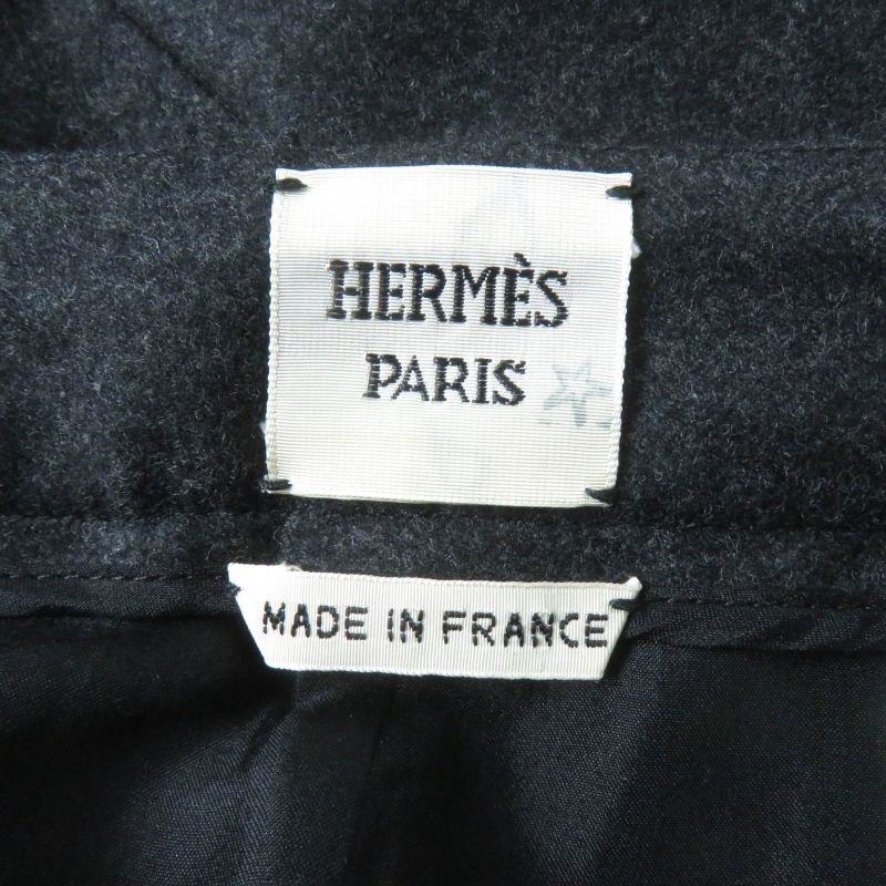 Hermes Cashmere Blend H Motif Knee-length Wool Tight Skirt Charcoal Gray 42