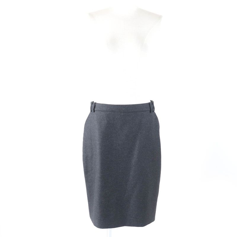 Hermes Cashmere Blend H Motif Knee-length Wool Tight Skirt Charcoal Gray 42